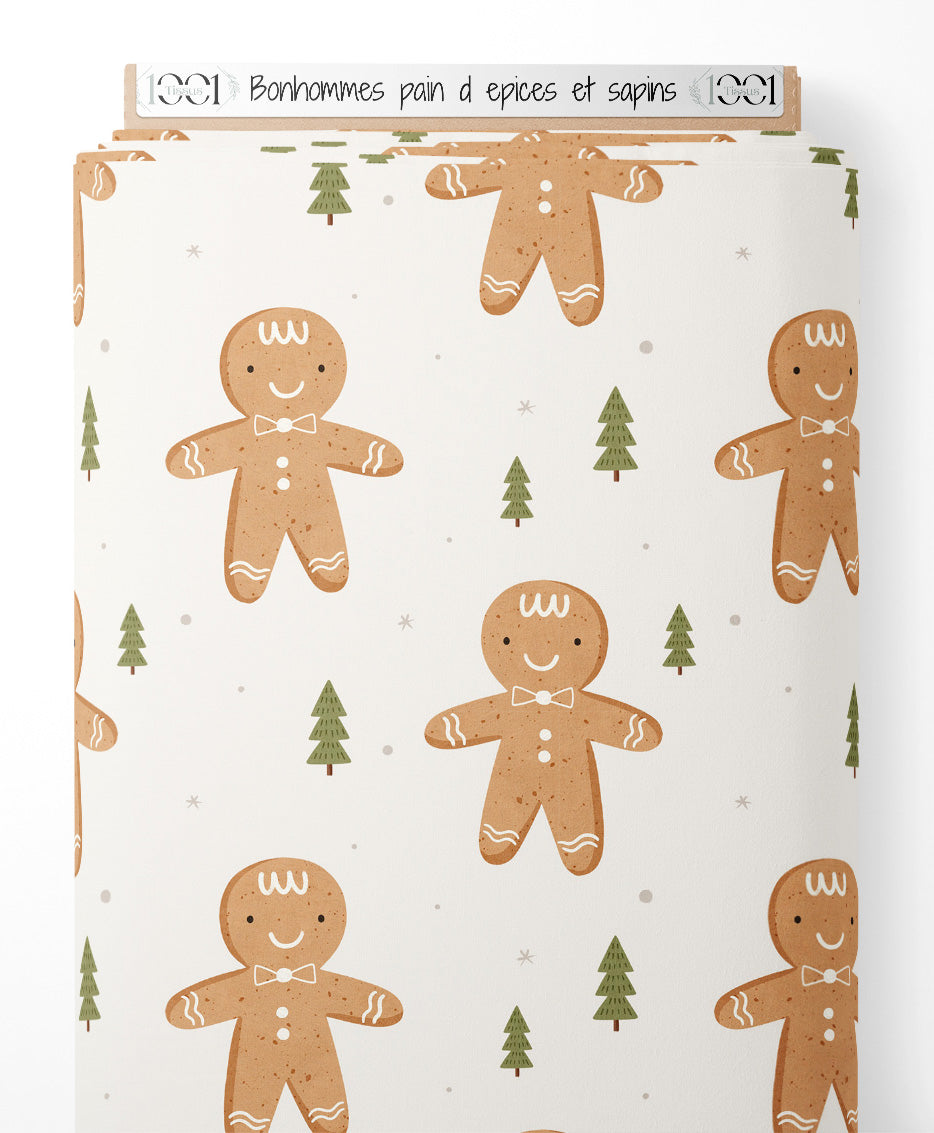 Tissu - Bonhommes pain d'épices et sapins