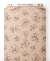 Tissu - Fleurs marron sur beige