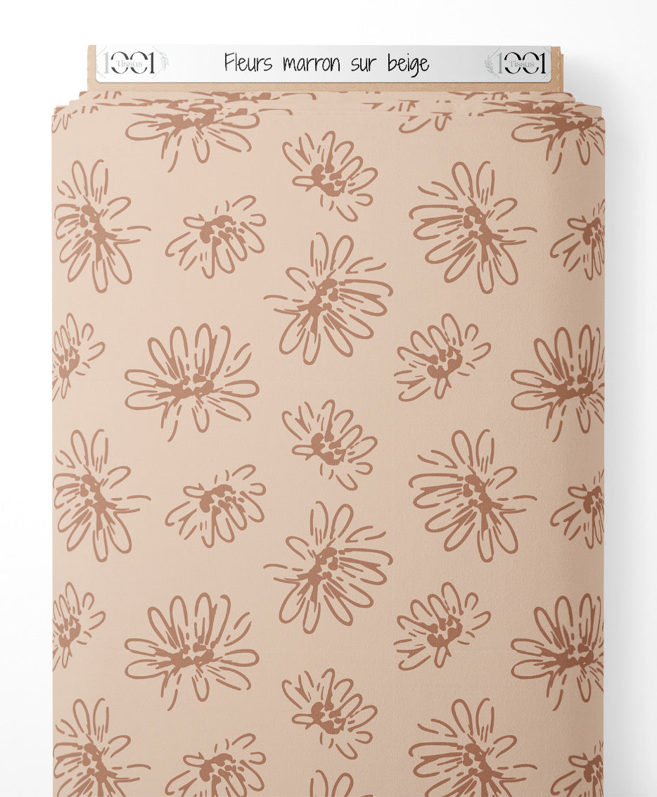 Tissu - Fleurs marron sur beige