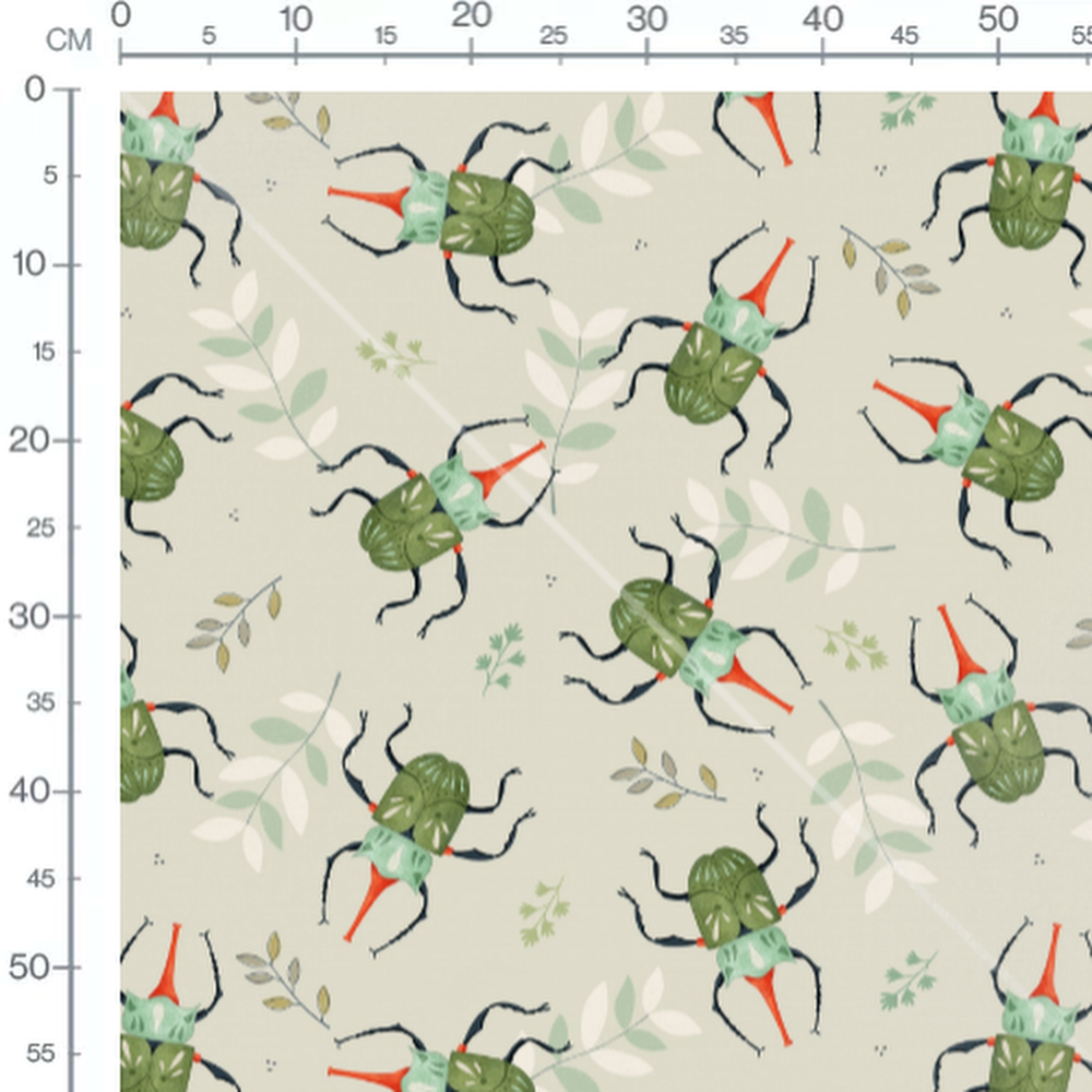Tissu - Coléoptères verts et feuillage