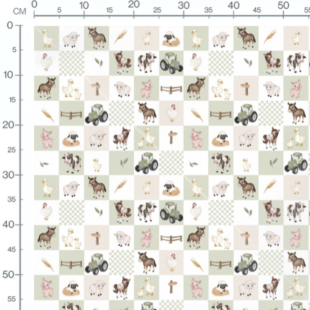 Tissu - Animaux variés sur fond à carreaux