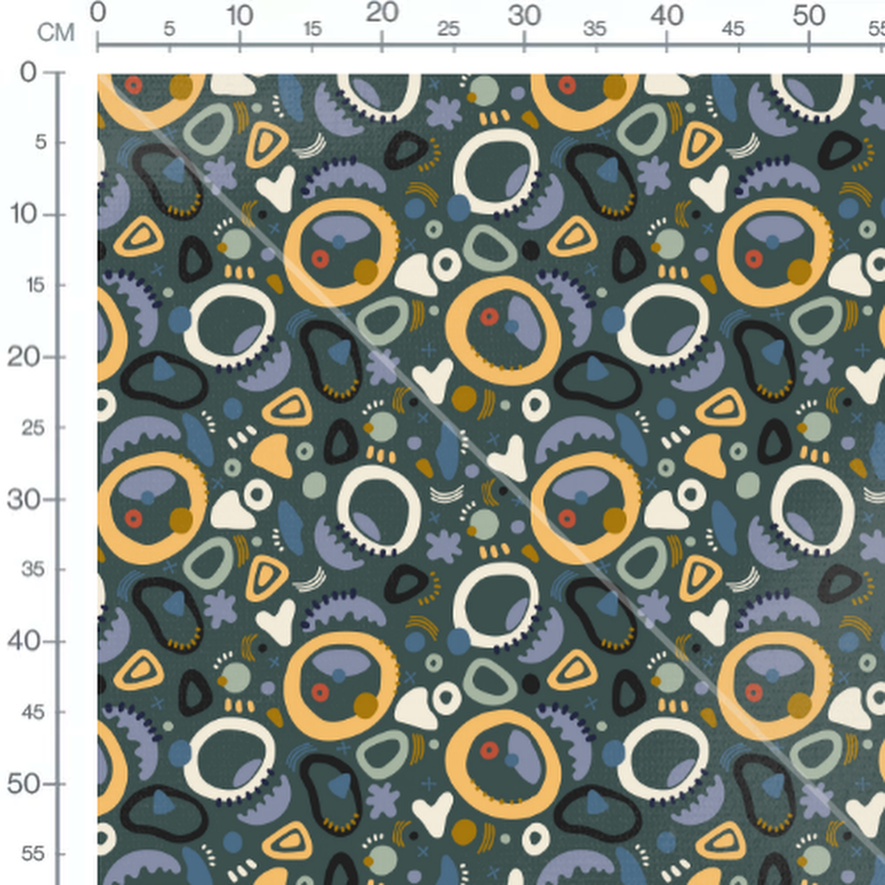 Tissu - Formes variées sur vert foncé