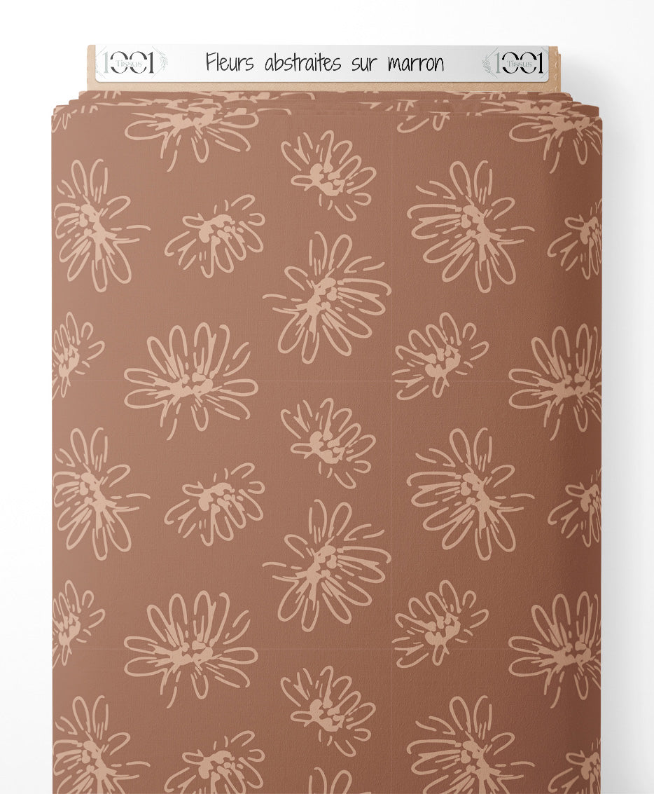 Tissu - Fleurs abstraites sur marron
