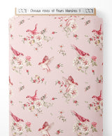 Tissu - Oiseaux roses et fleurs blanches 5