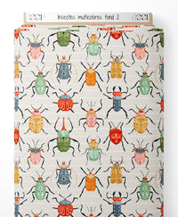 Tissu - Insectes multicolores sur fond 2