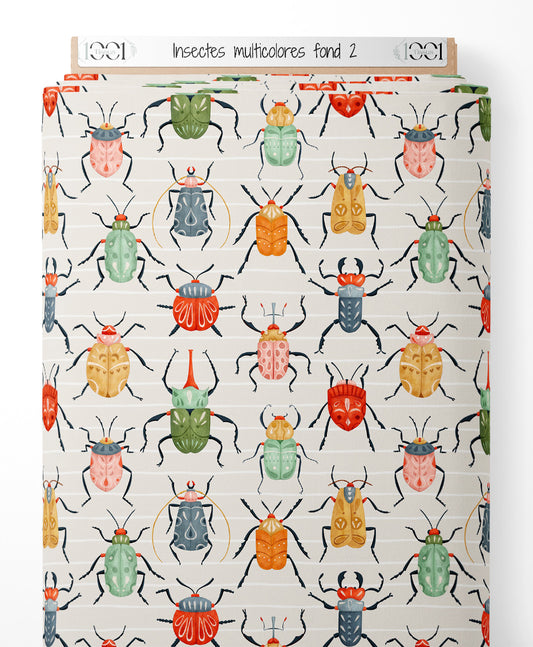 Tissu - Insectes multicolores sur fond 2