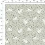 Tissu - Cygnes blancs sur fond vert