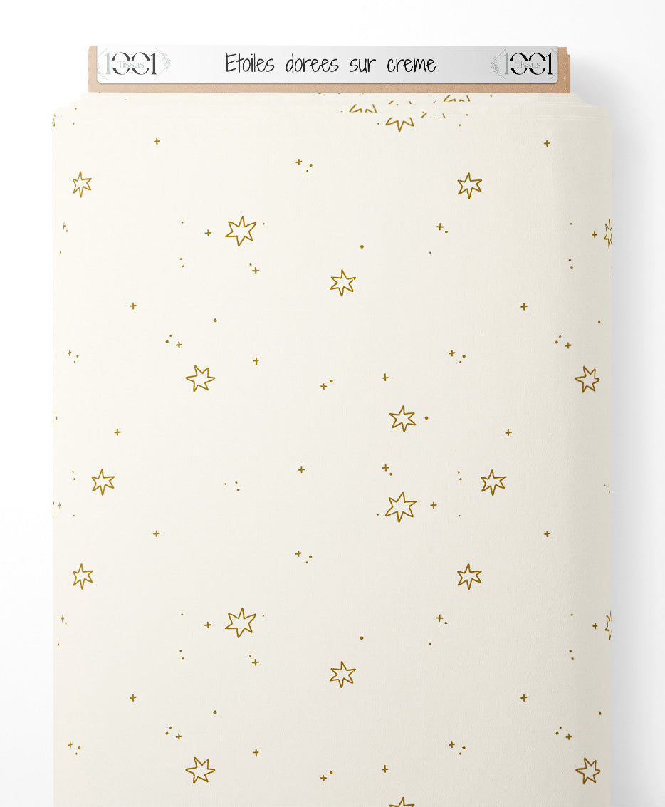 Tissu - Étoiles dorées sur crème