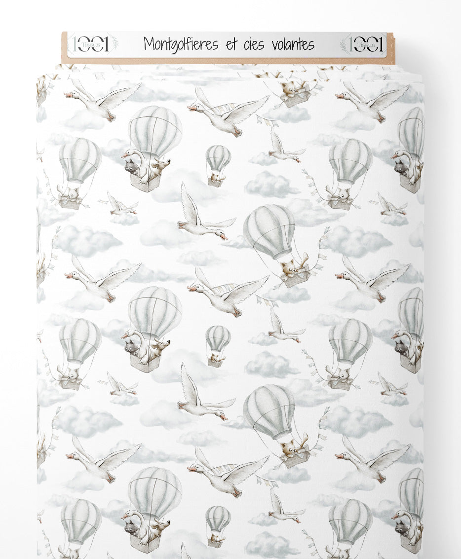 Tissu - Montgolfières et oies volantes