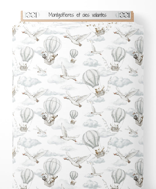Tissu - Montgolfières et oies volantes