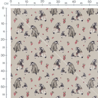 Tissu - Blaireaux et baies rouges beige
