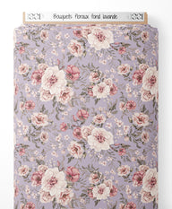 Tissu - Bouquets floraux sur fond lavande
