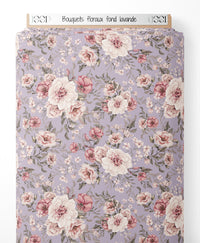 Tissu - Bouquets floraux sur fond lavande