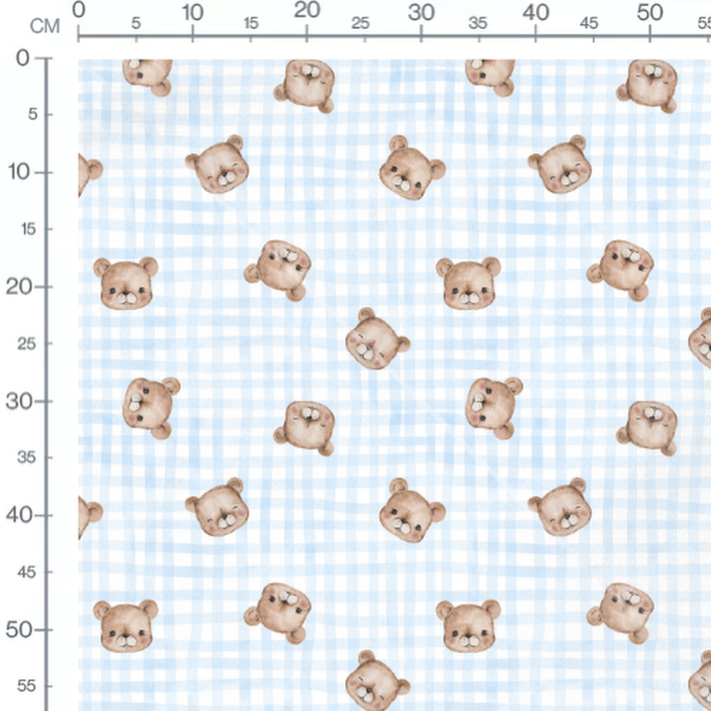 Tissu - Têtes d'ours sur carreaux