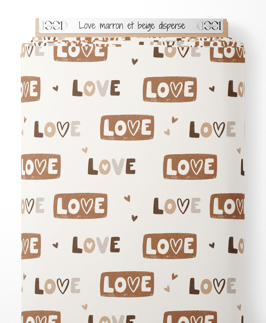 Tissu - Love marron et beige dispersé
