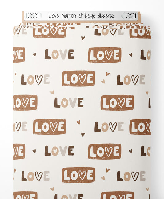 Tissu - Love marron et beige dispersé