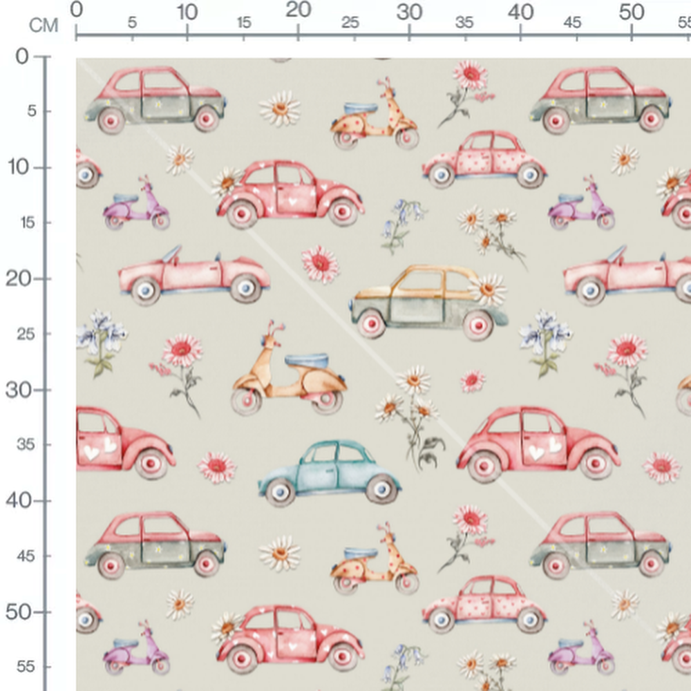 Tissu - Scooters colorés sur beige