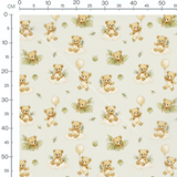 Tissu - Oursons sur nuages et feuilles