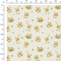 Tissu - Oursons sur nuages et feuilles