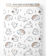 Tissu - Animaux mignons en noir et beige