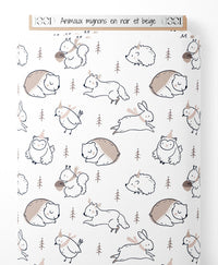 Tissu - Animaux mignons en noir et beige