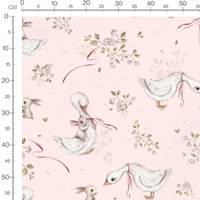 Tissu - Oies et lapins fleuris