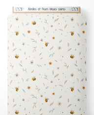 Tissu - Abeilles et fleurs bleues claires