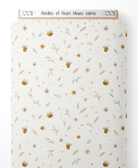 Tissu - Abeilles et fleurs bleues claires