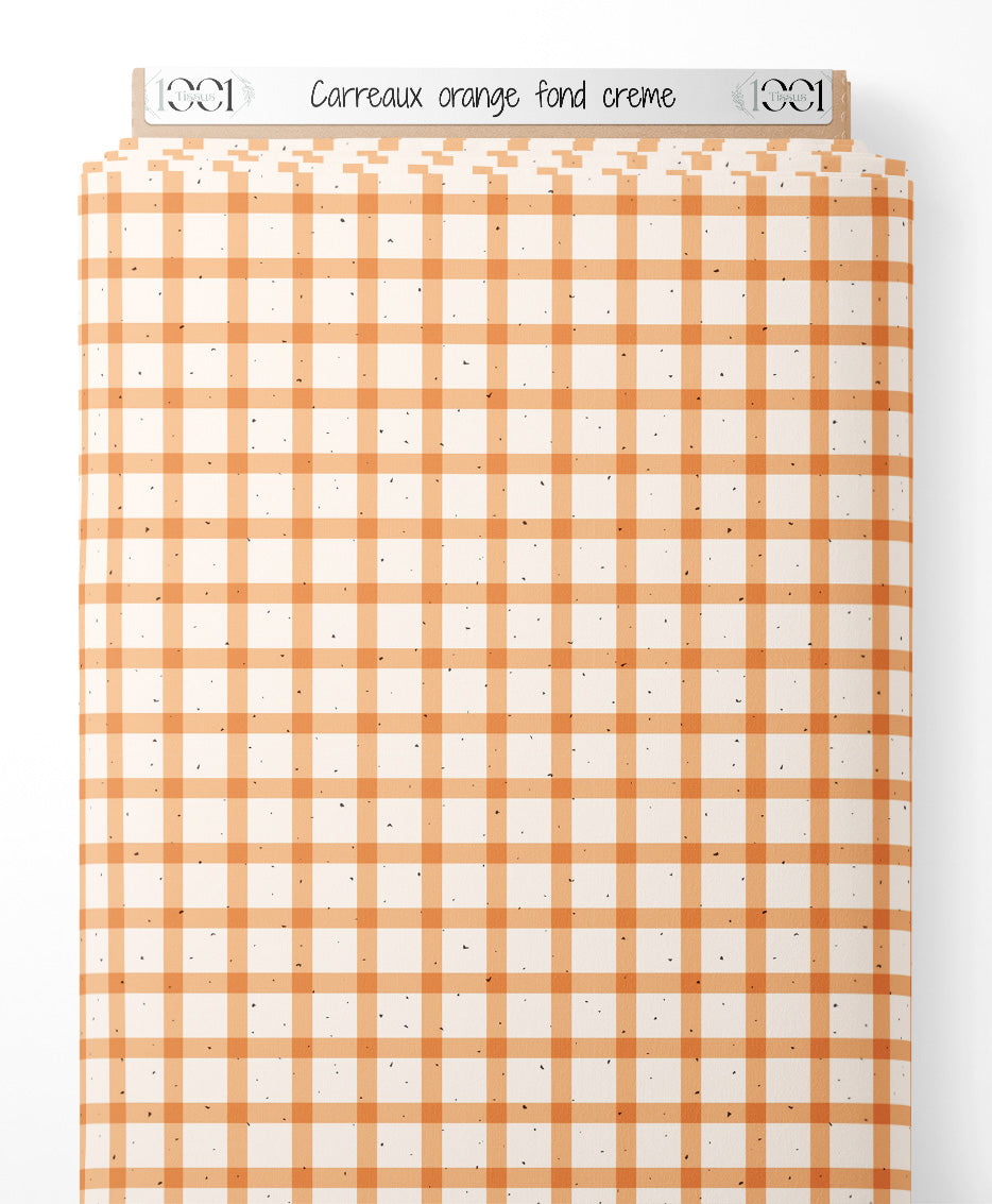 Tissu - Carreaux orange sur fond crème
