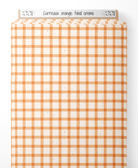 Tissu - Carreaux orange sur fond crème