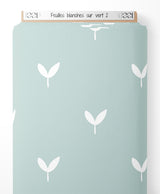 Tissu - Feuilles blanches sur vert 2