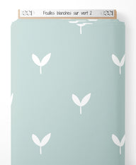 Tissu - Feuilles blanches sur vert 2
