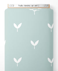 Tissu - Feuilles blanches sur vert 2