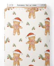 Tissu - Bonhommes Noël sur crème
