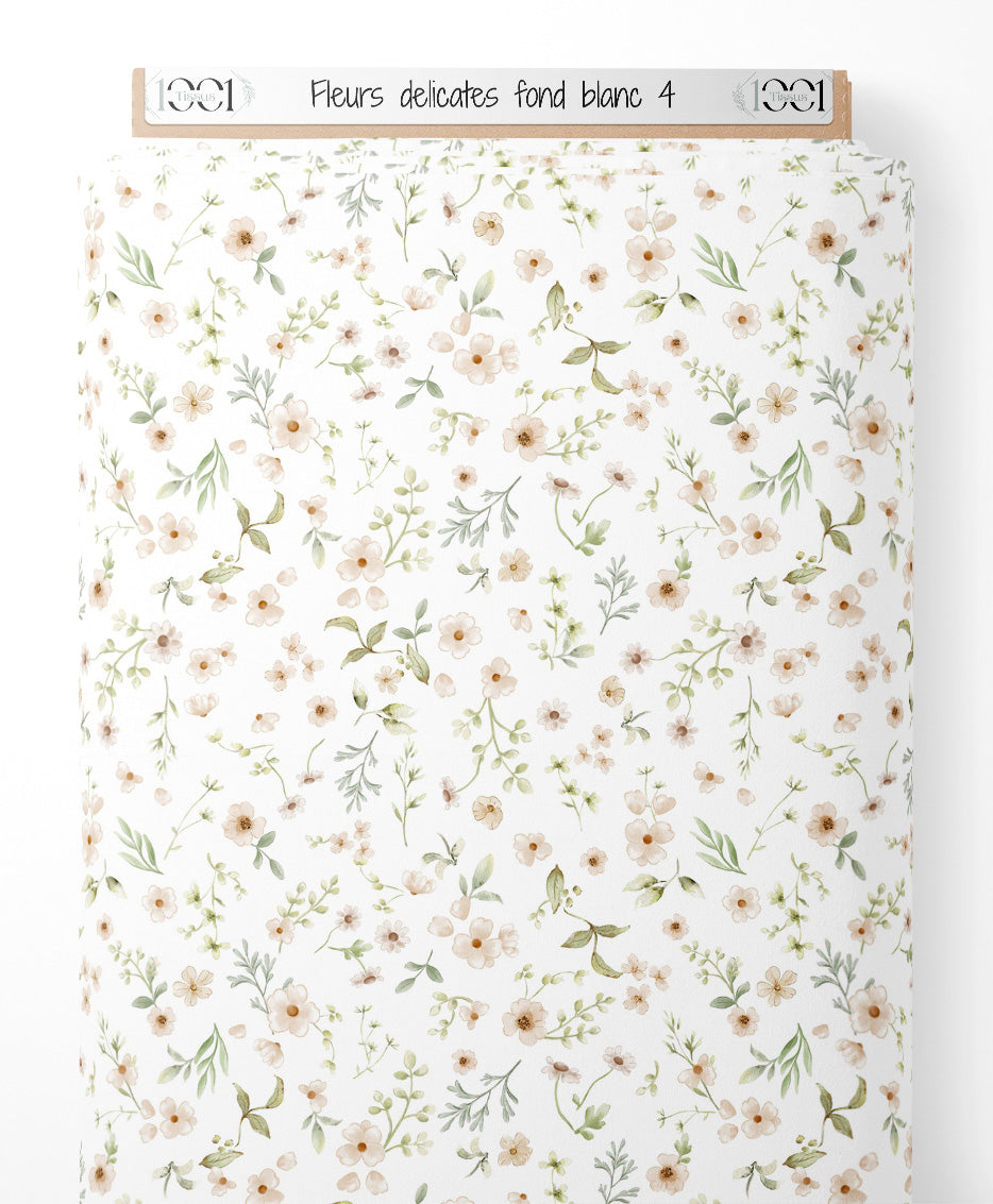 Tissu - Fleurs délicates sur fond blanc 4