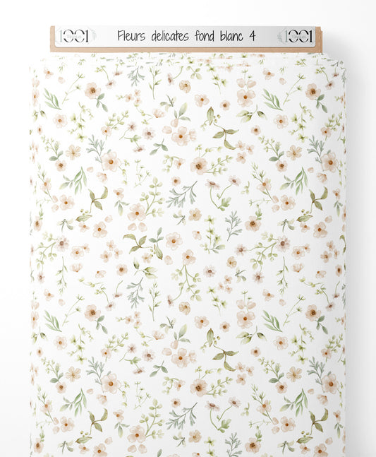 Tissu - Fleurs délicates sur fond blanc 4