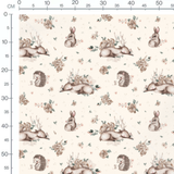 Tissu - Cerfs bruns et fleurs roses