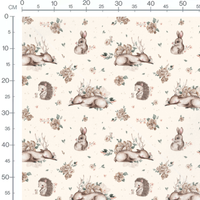 Tissu - Cerfs bruns et fleurs roses