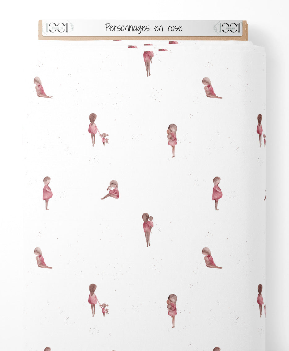 Tissu - Personnages en rose