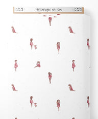 Tissu - Personnages en rose