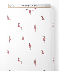 Tissu - Personnages en rose