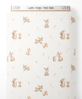 Tissu - Lapins beiges sur fond blanc