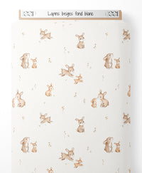 Tissu - Lapins beiges sur fond blanc