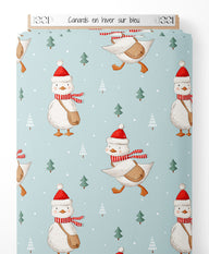 Tissu - Canards en hiver sur bleu