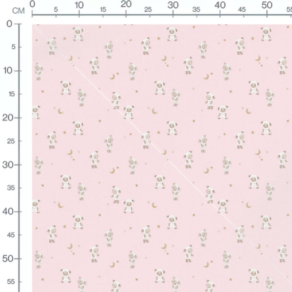 Tissu - Moutons et étoiles sur rose