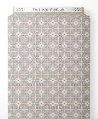 Tissu - Fleurs beige et gris clair