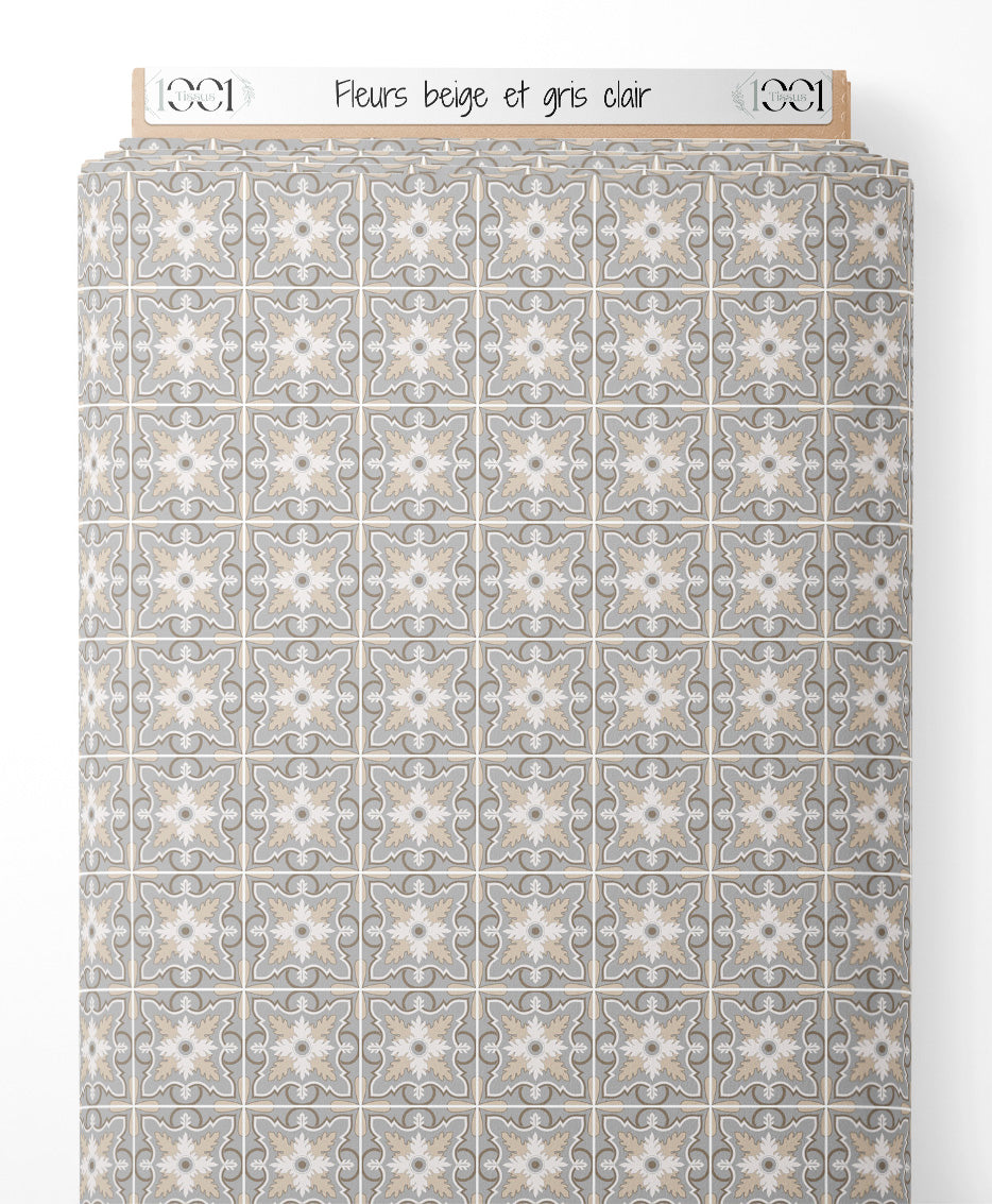 Tissu - Fleurs beige et gris clair
