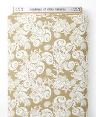 Tissu - Coquillages et étoiles blanches