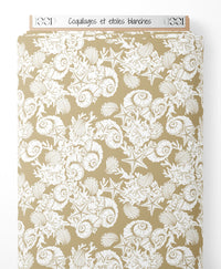 Tissu - Coquillages et étoiles blanches
