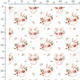 Tissu - Lapins et fraises dans tasses